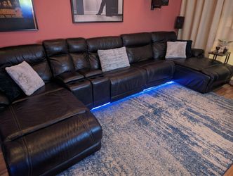 Black leather sectional Double Lounge