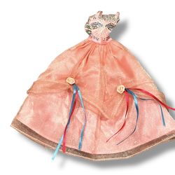 BARBIE Princess Doll Replacement Gown Dress Mattel Pink W/silver Wings Roses