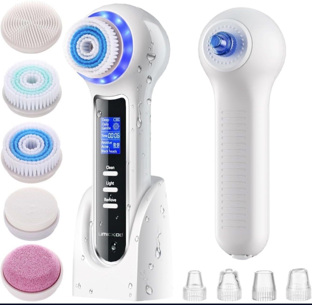 UMICKOO Face Scrubber Exfoliator with LCD Screen,Rechargeable Facial Cleansing Brush IPX7 Waterproof 3 in 1 Blackhead Remover Vacuum for Exfoliating,M