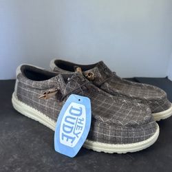 HEY DUDE Wally Plaid Corduroy Mole Brown Multi Men’s Size 12 44326-21D 