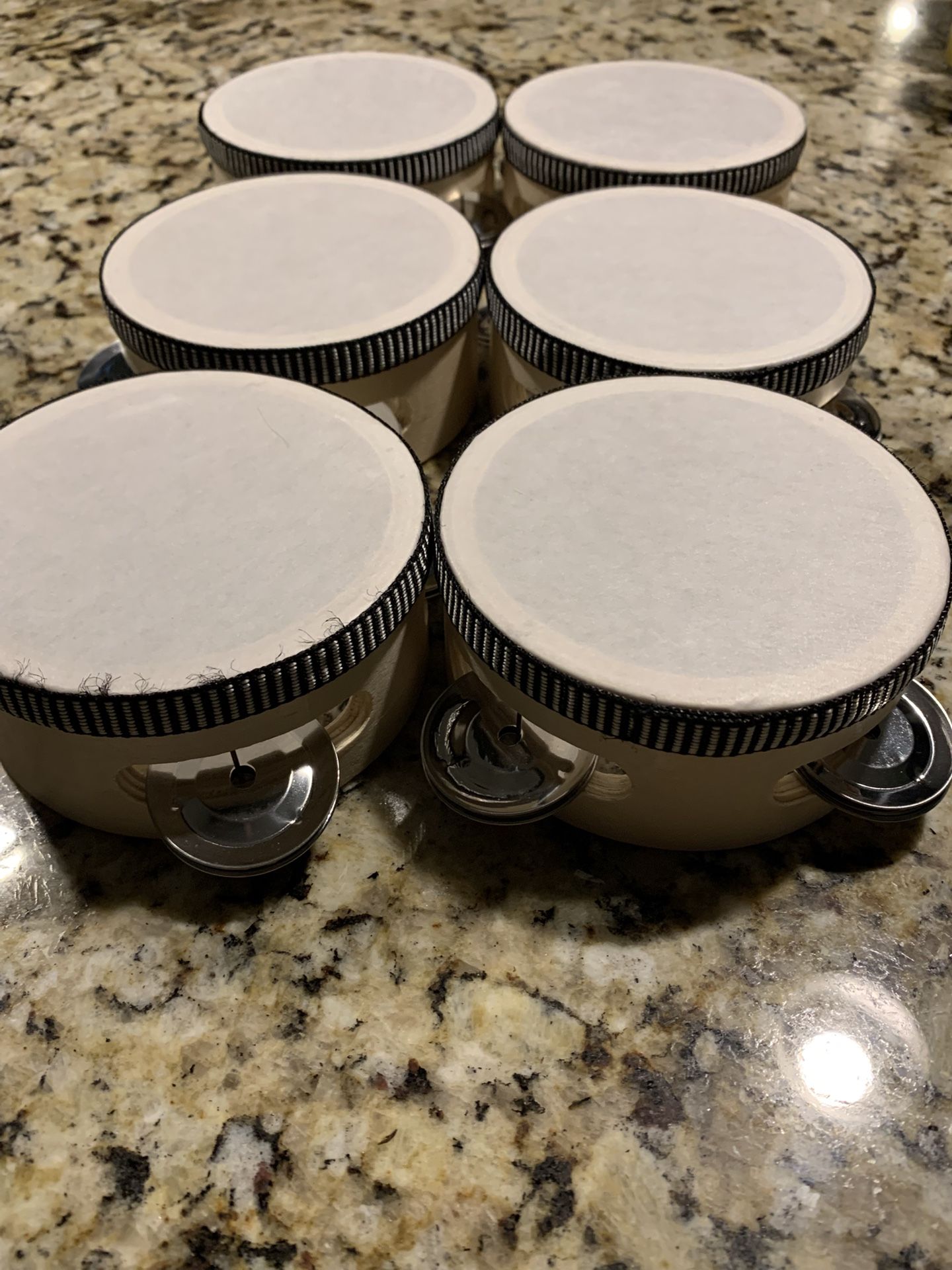 6 PCs Of Wood & Metal Tambourines, 4 Inches Round, Accented Trim