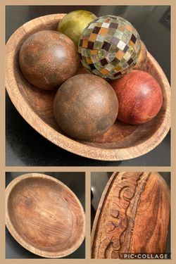 MANGO WOODEN BOWL WITH DECORATIVE BALLS