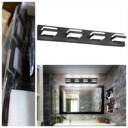 0722: SOLFART Black Bathroom Light Fixtures 4 Lights Bathroom Vanity Light LED Dimmable Matt Black Vanity Lights 32W Cool White 6000K & 0%-100% Bright