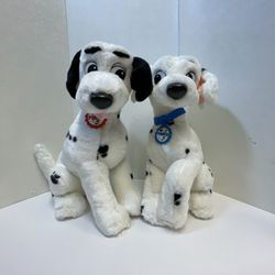 Vintage 1990 Disney 101 Dalmations Mattel Disneyland Perdita and Pongo Plush Set