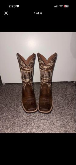 Camo Cowgirl Boots with American Flag Patch
