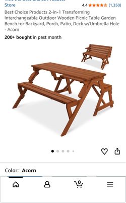 Best Choice Products 2-in-1 Wooden Picnic Table Garden Bench