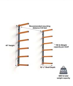 NEW IN BOX Shop BORA 39.5 in. H x 72 in. W x 12.5 in. D 6-Level Orange/Gray Mounted Steel Garage Wall Shelf