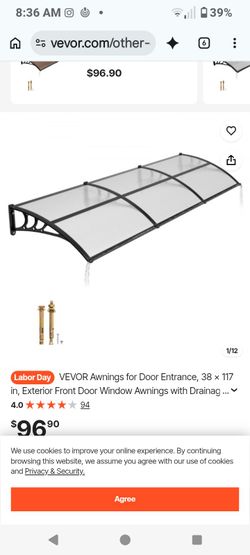 VEVOR Exterior Door Window Awning 38x117 in