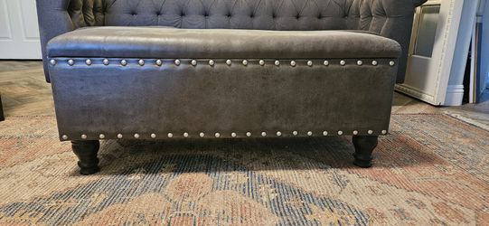 Ottoman - Dark Gray - storage - faux leather