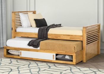 Brand New Oak Twin Size Bed Frame w Trundle Bed + Drawers  (Available in Full Size)