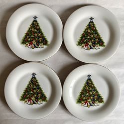 Set Of 4 Fine China World Bazaars Christmas Tree Side Plates 