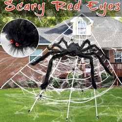 2023 Halloween 16. 4 Feet Giant Stretch Cobweb, 60 inch Hairy Spider with 20 Small Spiders Giant Spider Web Set for Scary Halloween Yard Lawn Home 
