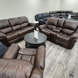 Brown Recliner 3Pcs Living Room Set / Juego De 3 Piezas De Sala De Estar Reclinable Marrón