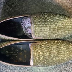 Moretti Men's Sparkly Gold Dress Shoes 10.5" 