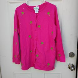 Pink and Green Floral Cardigan Sweater