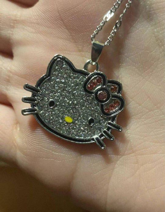 Rhinestone Kitty Necklace/ y2k Hello Kitty Inspired Necklace / Hello Kitty Inspired Gift