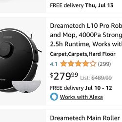 Dreametech L10 Pro Robot Vacuum and Mop, 4000Pa Strong Suction, 2.5h Runtime, Build-in Lidar