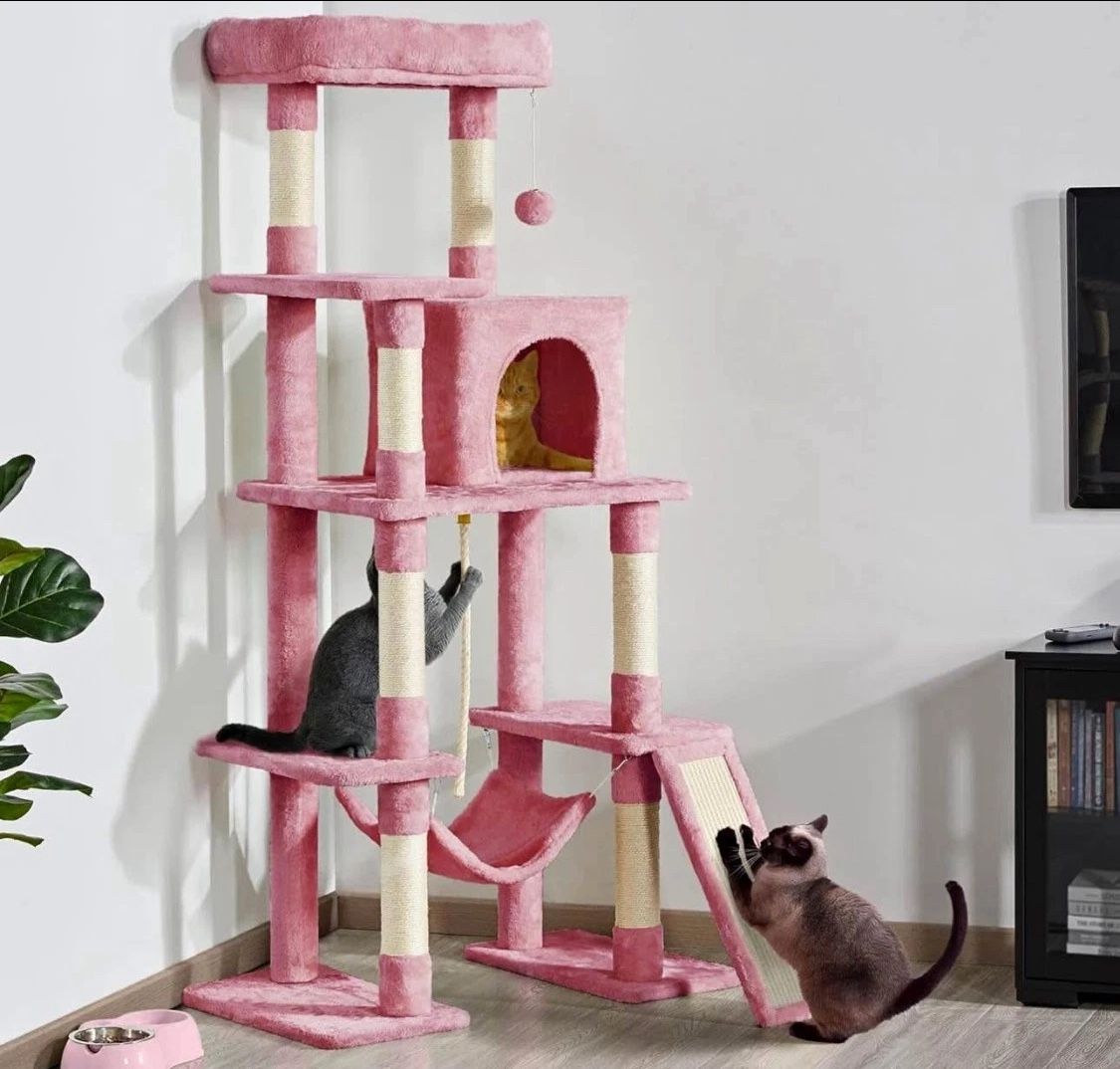 Pink Multi-Level Cat Tree Tower w/ Condo & Sisal Scratching Posts for Cats