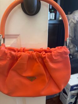 Prada Orange Leather Ruched Handbag