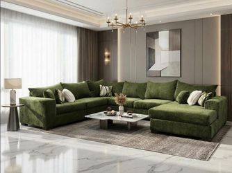 New Green Oversized Sectional Plush with accent pillows