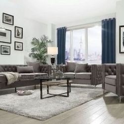Brand New Dark Grey Velvet Sofa and Love Seat