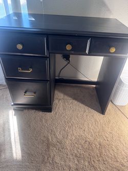 Black Wood Desk with Gold Hardware