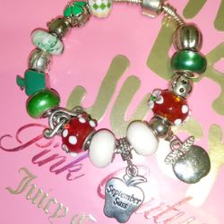 Red, Green, And White Murano Beaded Apple Charm B