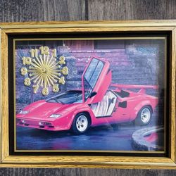Vintage 1988 Lamborghini Countach Framed Wall Clock LP500 14” x 11”