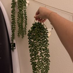 Set of 2 Geometric Wall Planters - White & Gold with Faux Plants