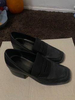 Black Leather Heeled Penny Loafers