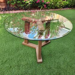 Crate And Barrel Glass Teak Table Dinning Breakfast 