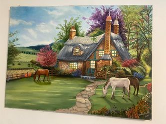 Hand painted horses and cottage