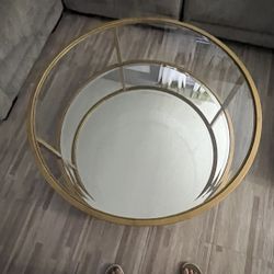 Gold Mirror Glass Round End Table 