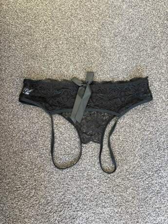 Lace open crotch thong