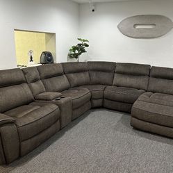 Furniture- High Performance Fabric 6 Pc Sectional With 2 Power Recliners- Hutchinson