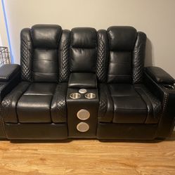 Black Leather Reclining Sofa And LoveSeat