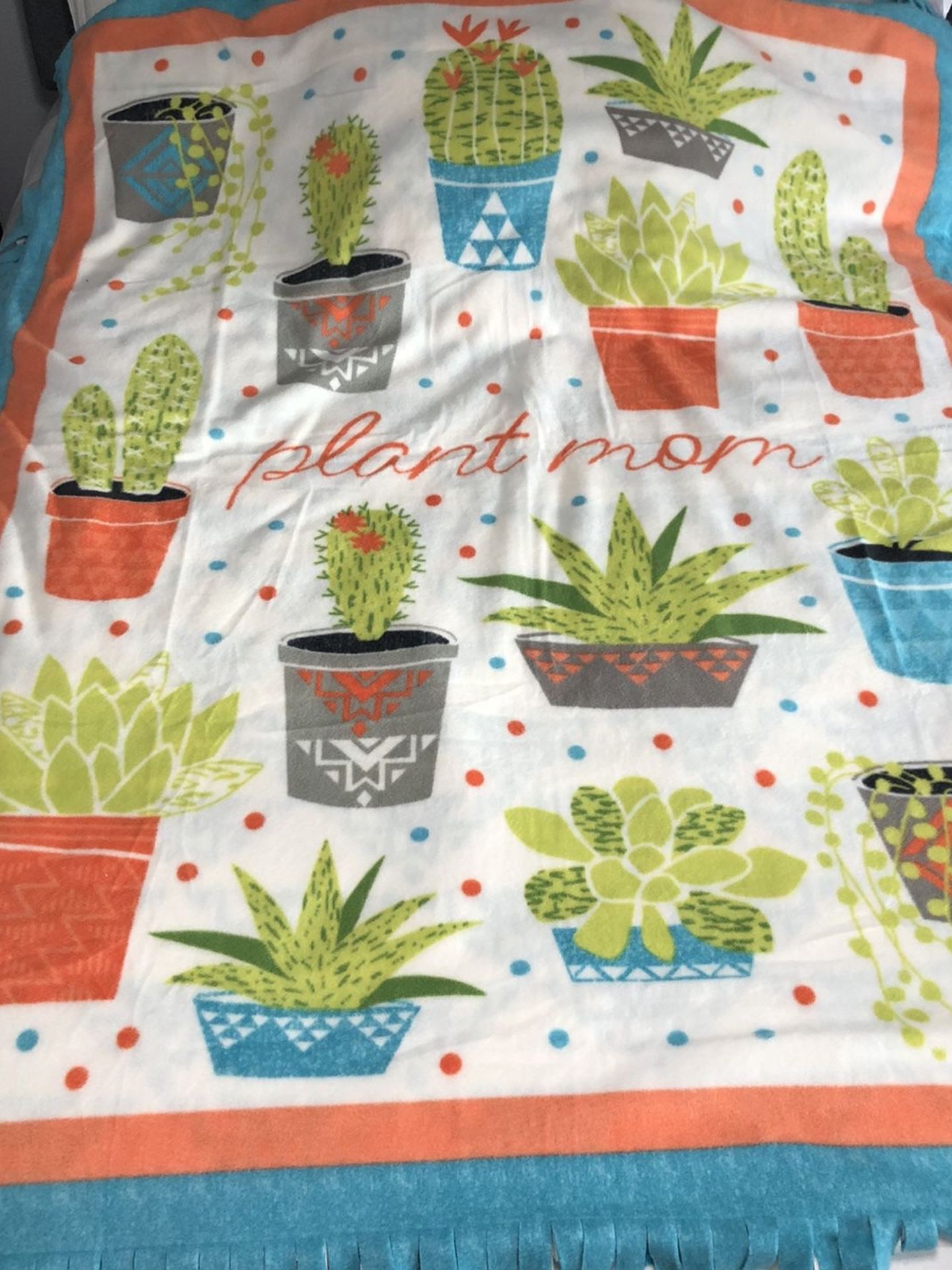 72” Plant Mom fleece fringed blanket