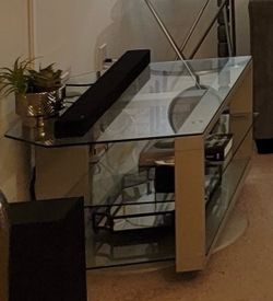 360 dergree rotating glass and metal TV stand