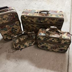 Gently Used~ Vintage  Jaguar Floral Print 4 Piece Luggage Set