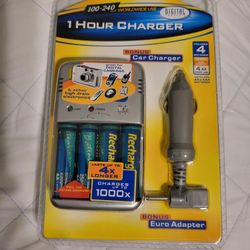 Battery Charger with Car Adapter - Gray