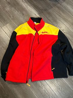 DHL red, yellow, and black color-blocked fleece jacket