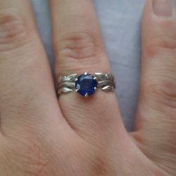 Blue Sapphire,  14K White Gold Engagement Ring Size 8