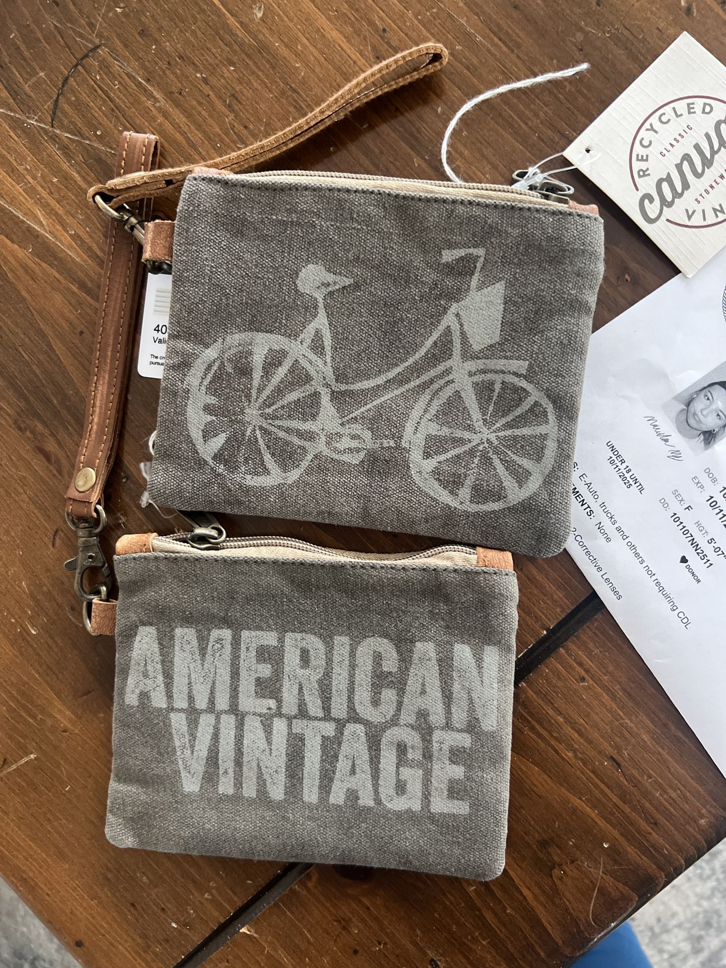 Set of 2 Recycled American Vintage Stonewash Canvas wristlet NWT 6"x4.75"