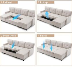 Pullout Sofa Bed Beige
