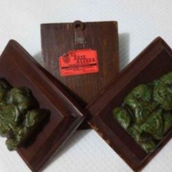 AZTEC - MAYAN MALACHITE ON WOOD WALL ART PLAQUES SET OF 3 - 4.5"×3.5" - C13