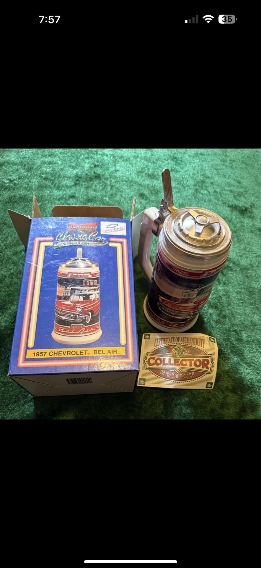 Budweiser Classic Car Series 1957 Chevrolet Bel Air Beer Stein 90s Vintage