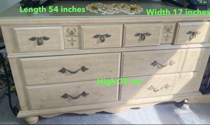 Moving Sale - Wood Floral Dresser w/ Large Mirror + Full Size Bed Frame $175