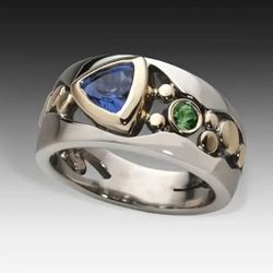 Elegant Women’s Size 7 S925 Blue And Green Ring