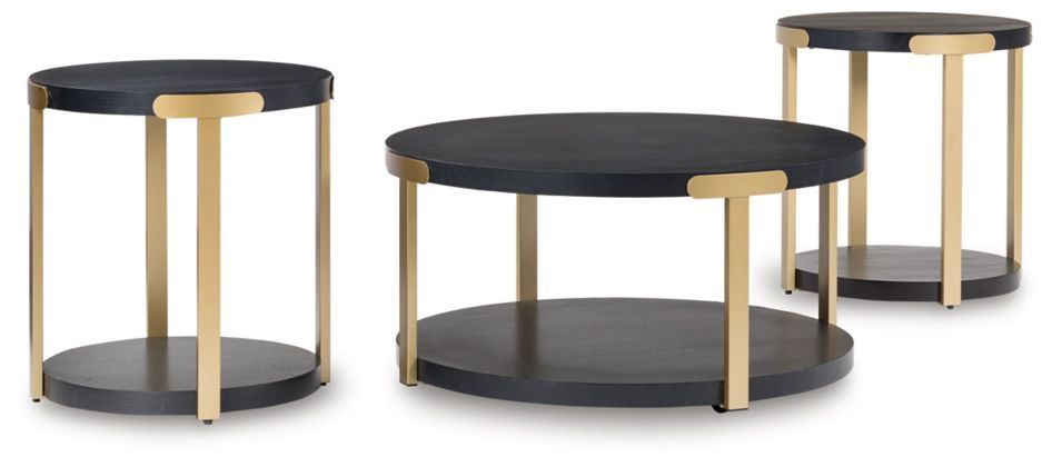 Wood Gold 3pc Table Set