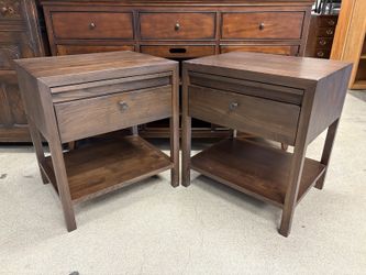 MARIA YEE Dark Wood Rustic Contemporary Open Nightstand (Set of 2)